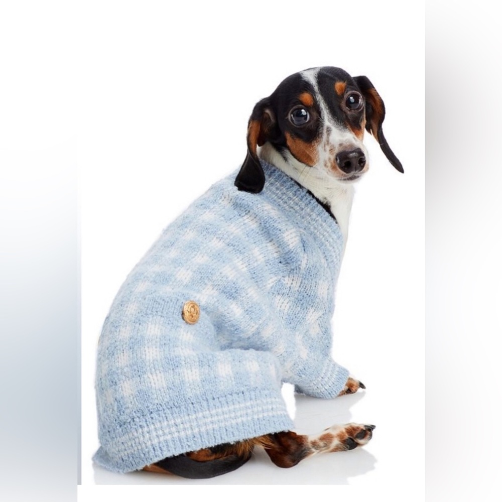 NWT Aqua Cardigan Dog Sweater in Baby Blue / White Checker - Size XS